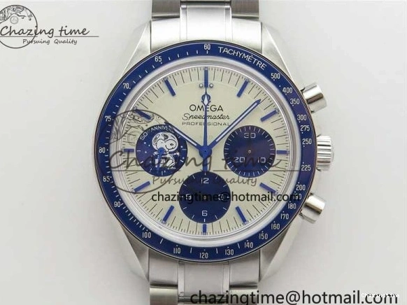 0416 Speedmaster SS Snoopy Apollo OMF Best Edition White Dial on SS Bracelet Venus EasyCare 7877
